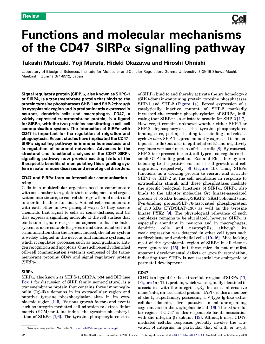 Functions and molecular mechanisms of the CD47–SIRPα signalling pathway