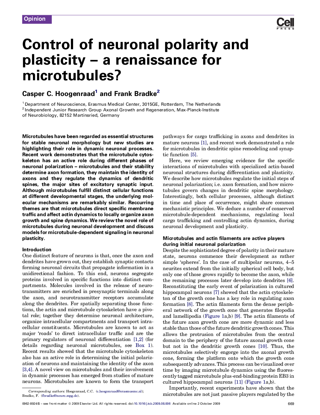 Control of neuronal polarity and plasticity – a renaissance for microtubules?