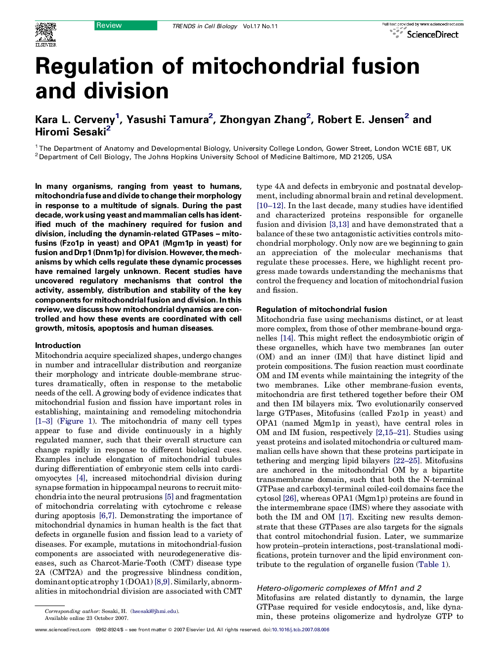 Regulation of mitochondrial fusion and division