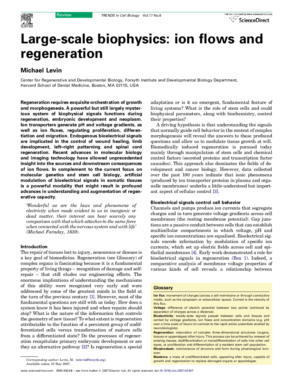 Large-scale biophysics: ion flows and regeneration