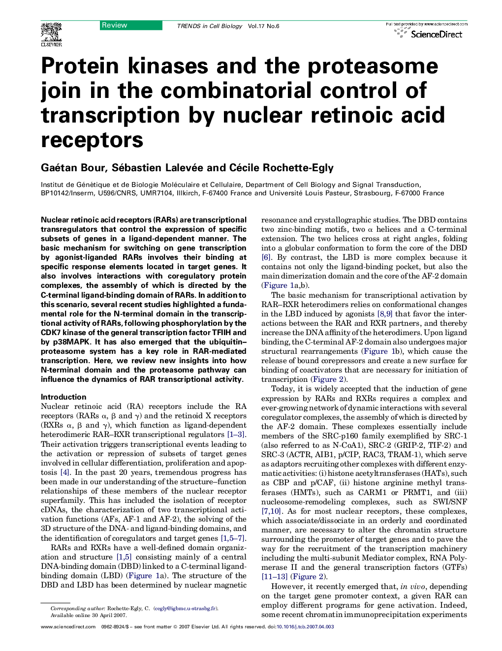 Protein kinases and the proteasome join in the combinatorial control of transcription by nuclear retinoic acid receptors