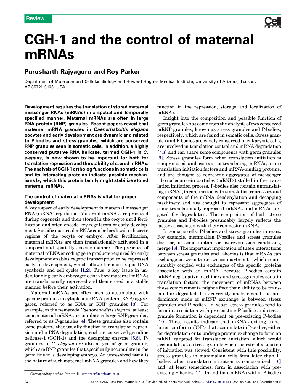 CGH-1 and the control of maternal mRNAs