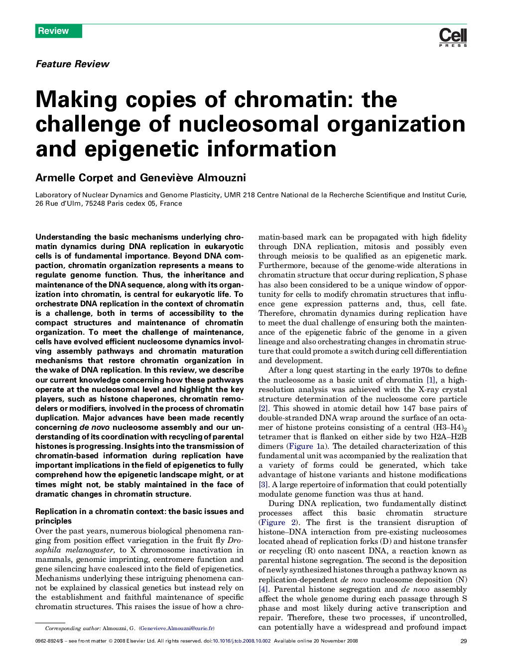 Making copies of chromatin: the challenge of nucleosomal organization and epigenetic information