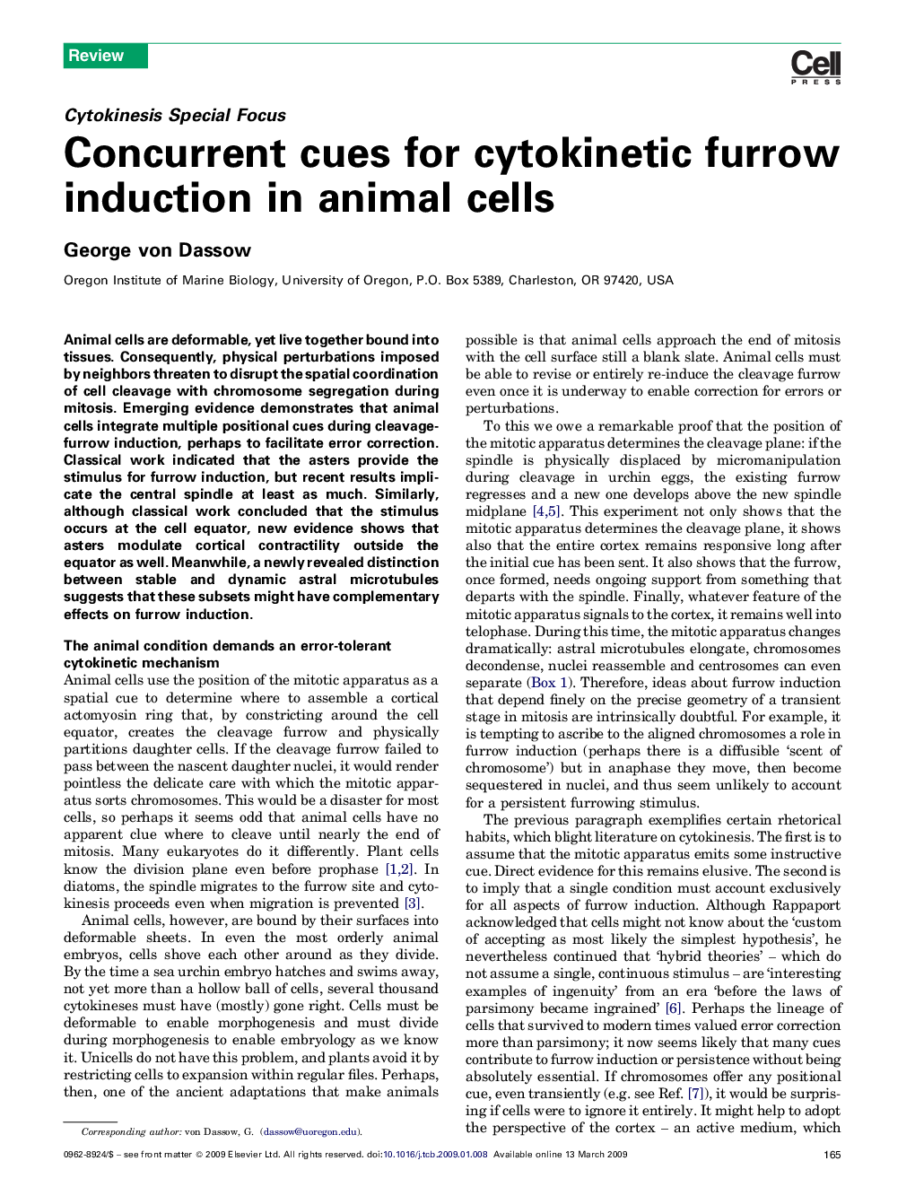 Concurrent cues for cytokinetic furrow induction in animal cells