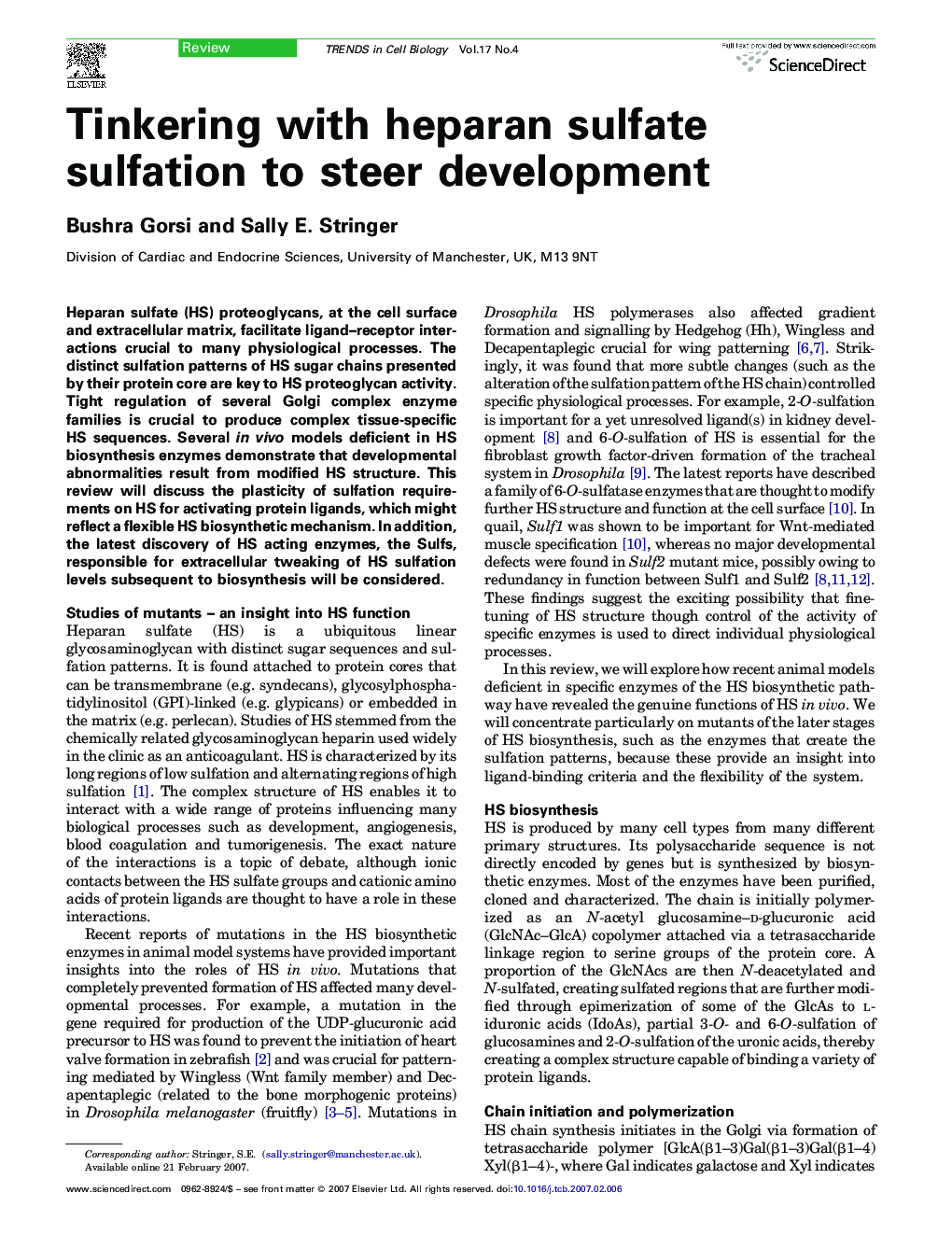 Tinkering with heparan sulfate sulfation to steer development