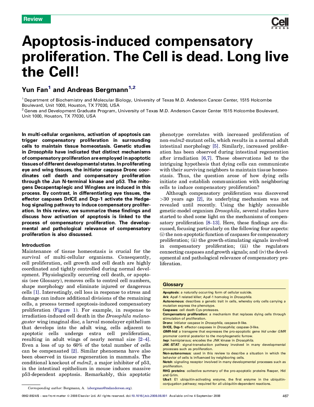 Apoptosis-induced compensatory proliferation. The Cell is dead. Long live the Cell!