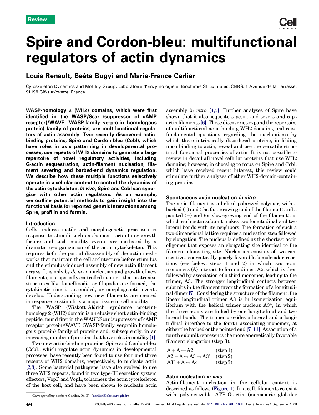 Spire and Cordon-bleu: multifunctional regulators of actin dynamics