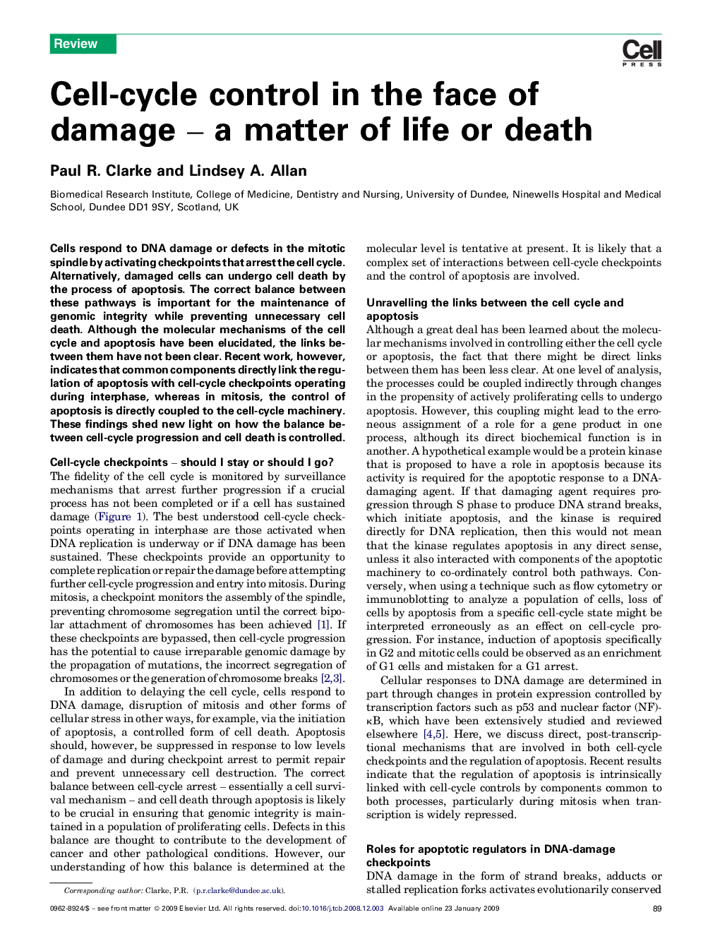 Cell-cycle control in the face of damage – a matter of life or death