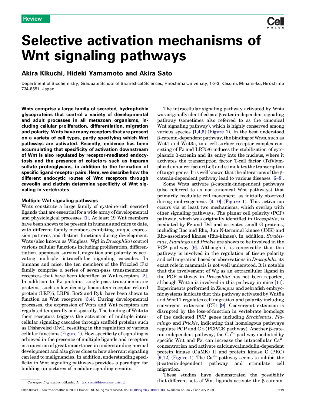 Selective activation mechanisms of Wnt signaling pathways