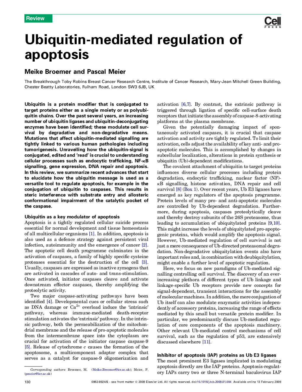 Ubiquitin-mediated regulation of apoptosis