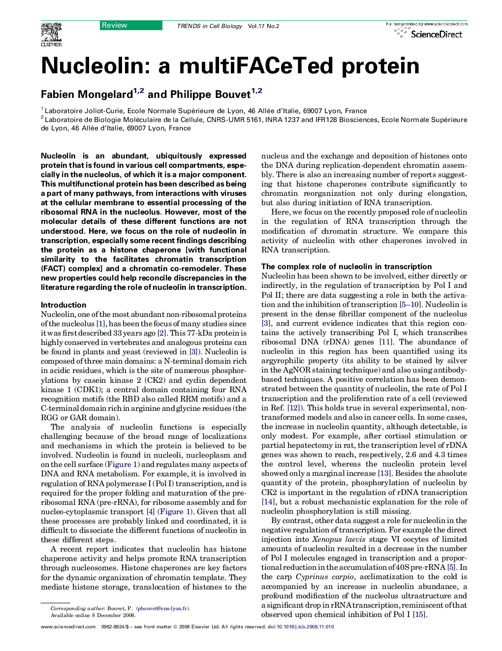 Nucleolin: a multiFACeTed protein