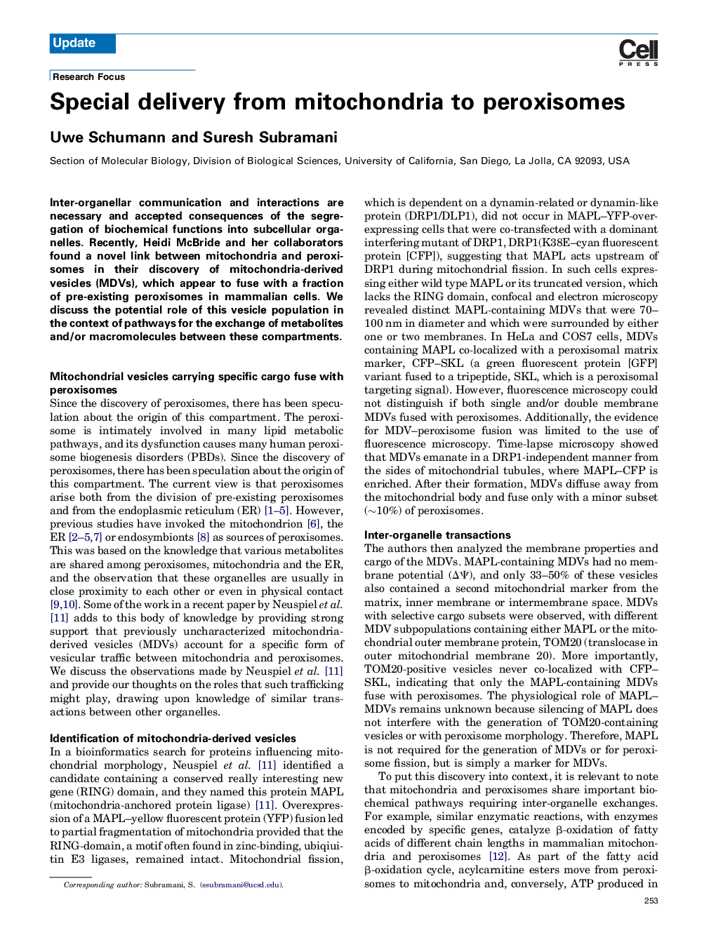 Special delivery from mitochondria to peroxisomes