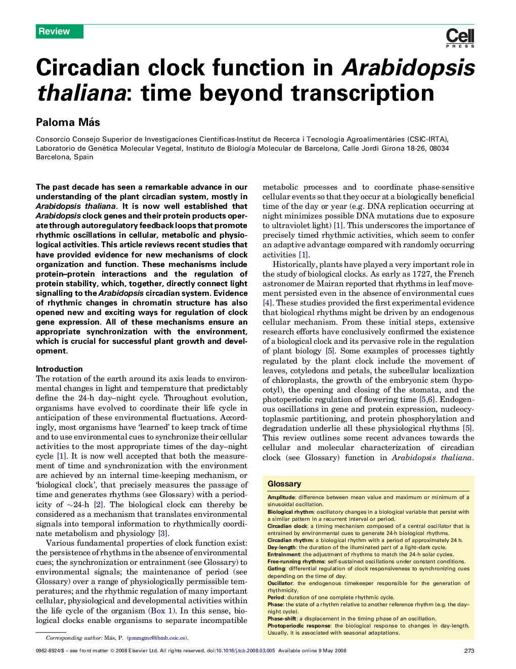 Circadian clock function in Arabidopsis thaliana: time beyond transcription