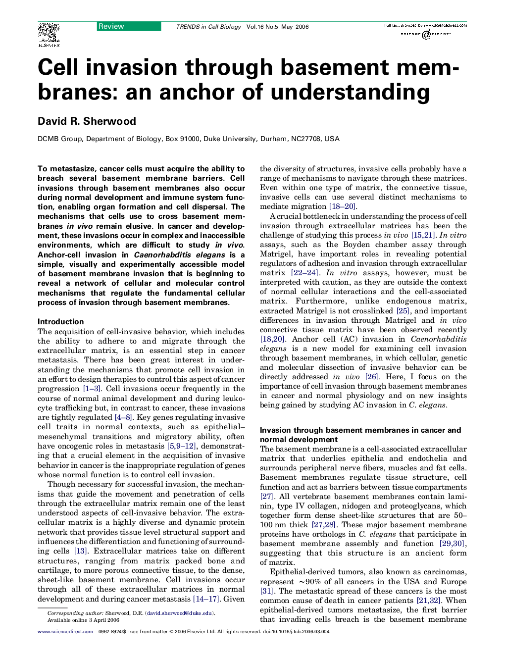 Cell invasion through basement membranes: an anchor of understanding