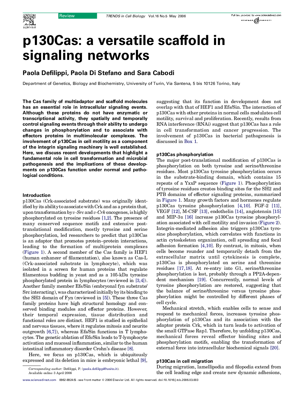 p130Cas: a versatile scaffold in signaling networks
