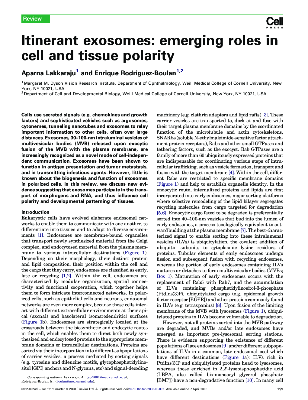 Itinerant exosomes: emerging roles in cell and tissue polarity