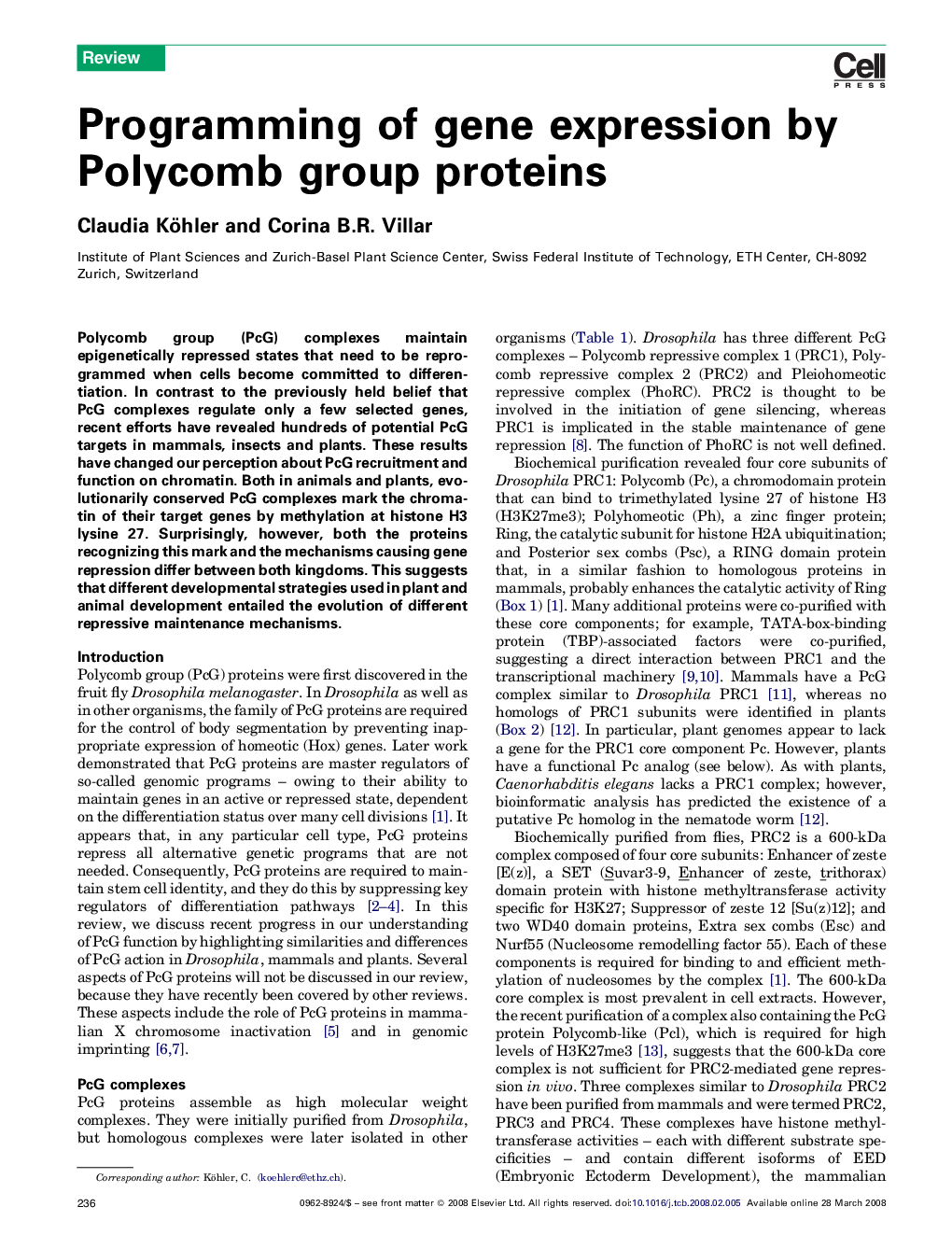 Programming of gene expression by Polycomb group proteins