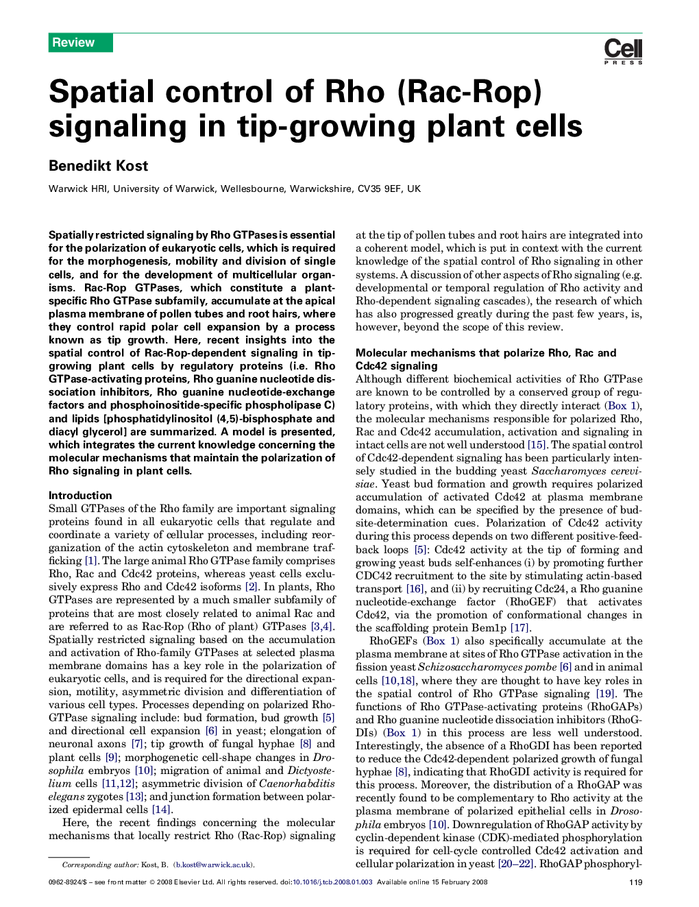 Spatial control of Rho (Rac-Rop) signaling in tip-growing plant cells