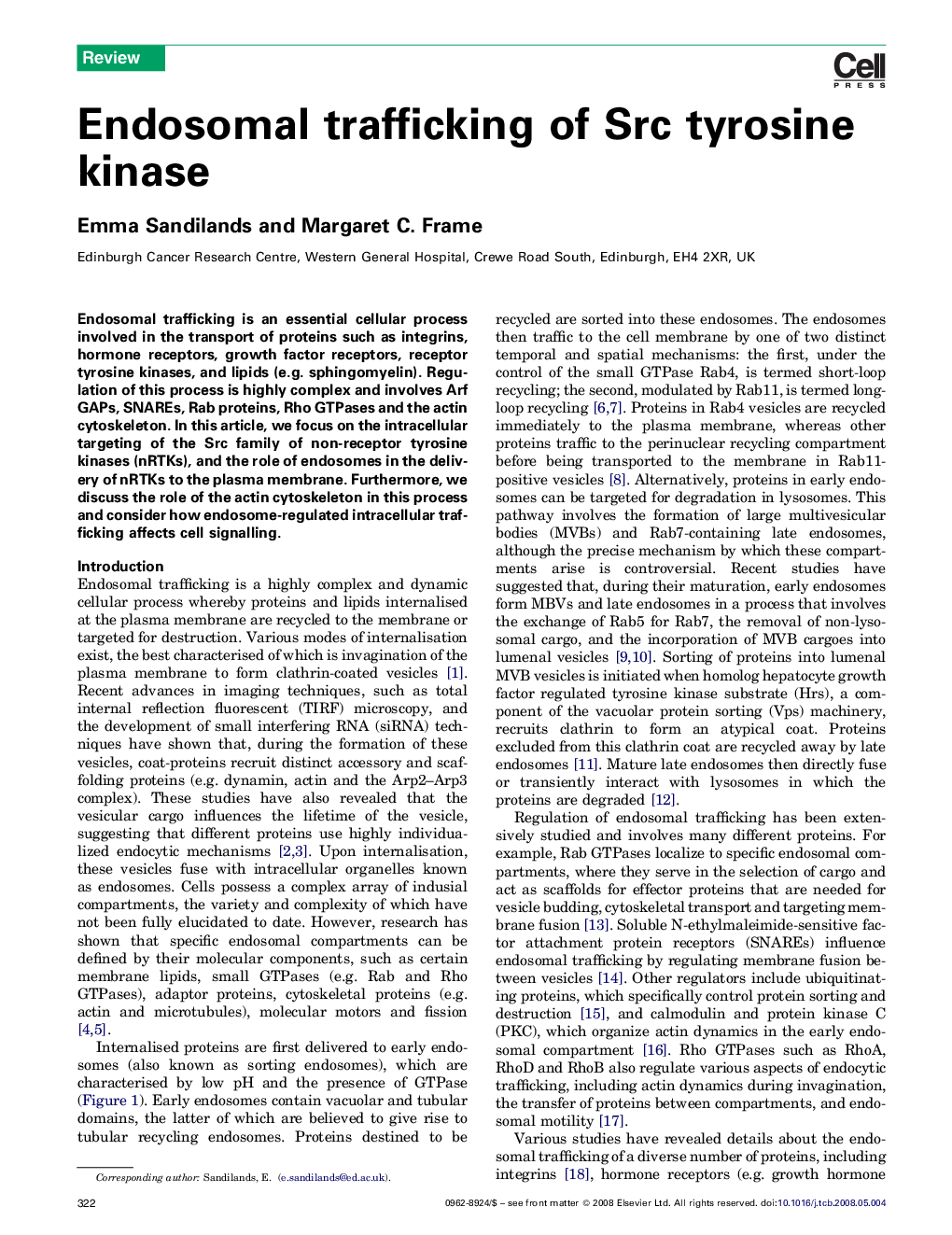 Endosomal trafficking of Src tyrosine kinase