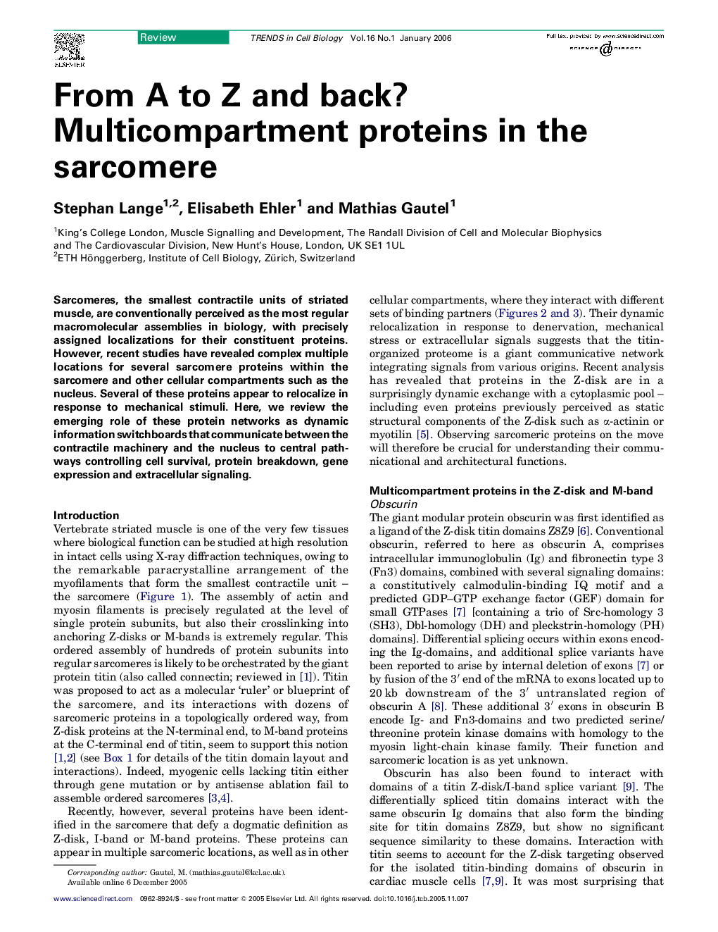 From A to Z and back? Multicompartment proteins in the sarcomere