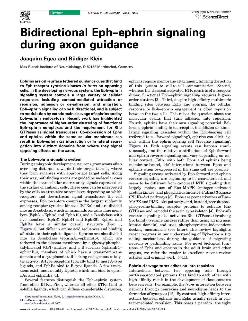 Bidirectional Eph–ephrin signaling during axon guidance