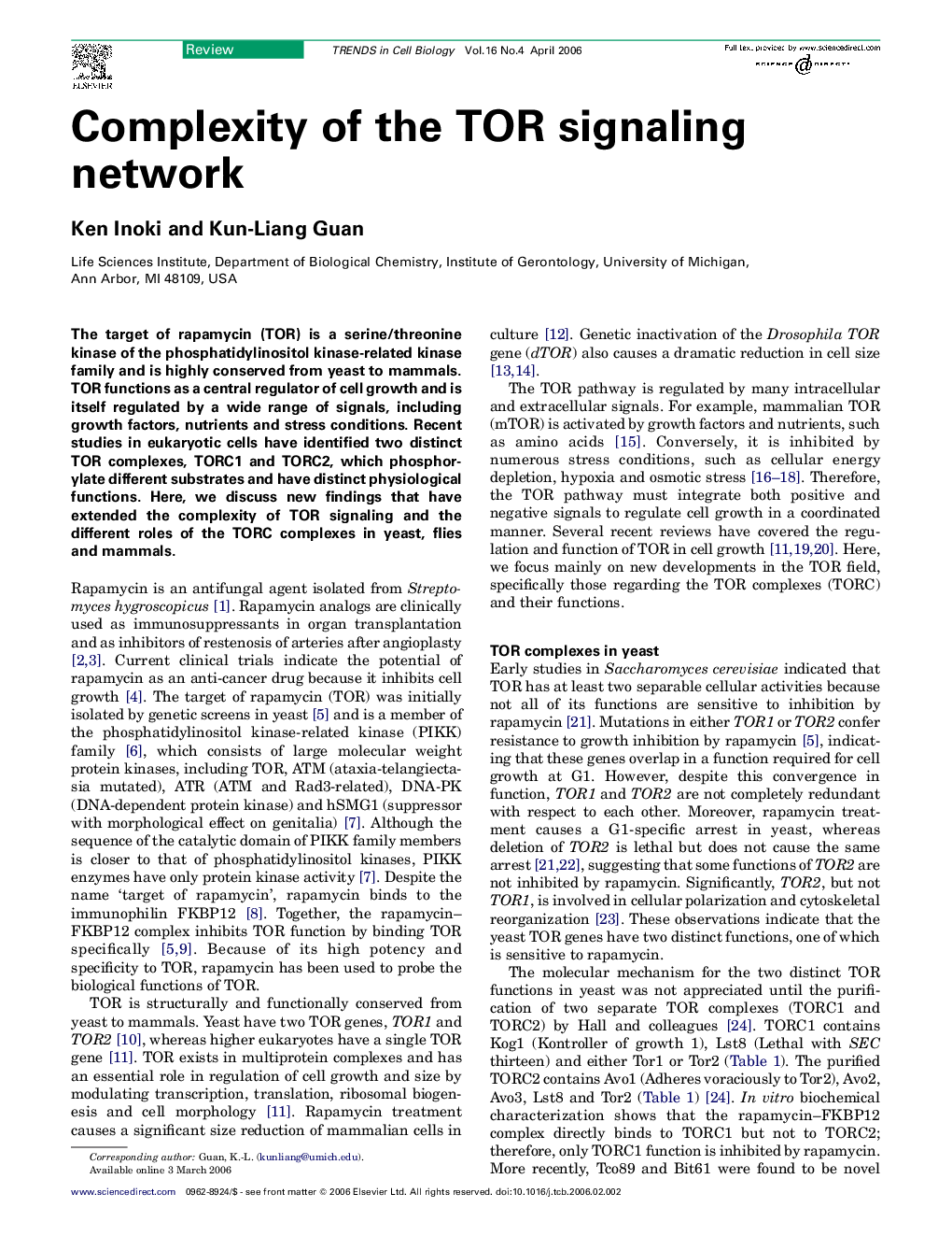 Complexity of the TOR signaling network