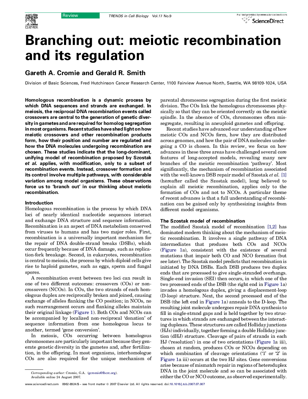 Branching out: meiotic recombination and its regulation