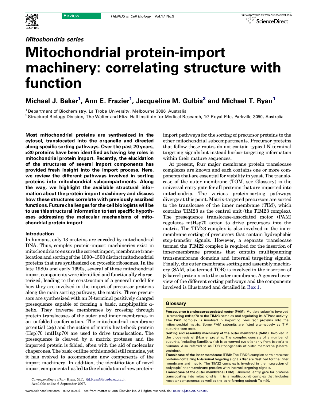 Mitochondrial protein-import machinery: correlating structure with function