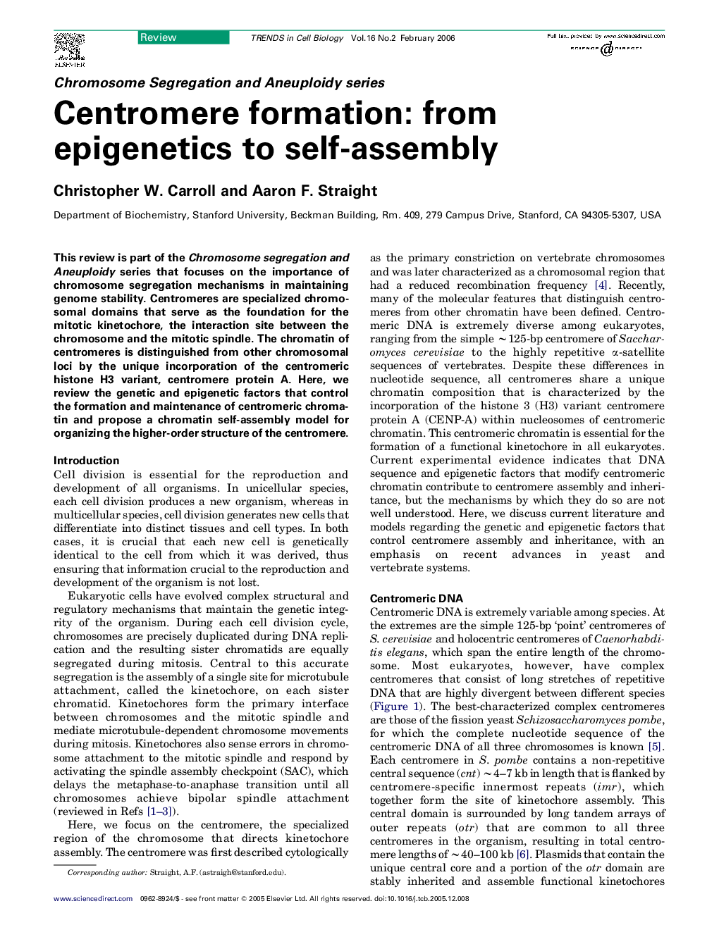 Centromere formation: from epigenetics to self-assembly