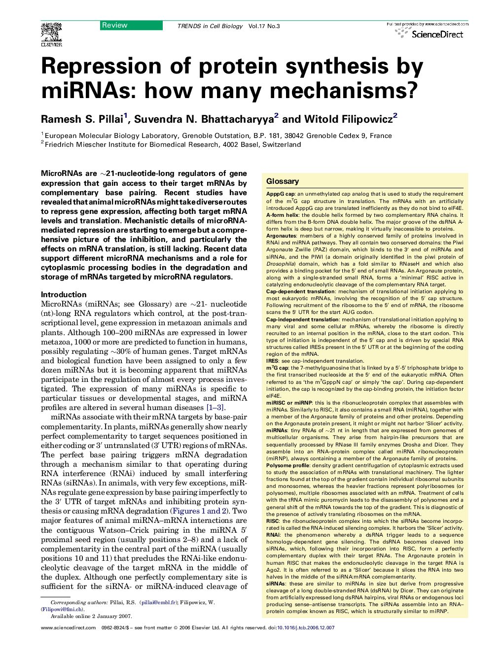 Repression of protein synthesis by miRNAs: how many mechanisms?