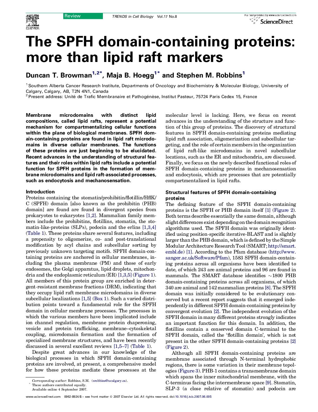 The SPFH domain-containing proteins: more than lipid raft markers