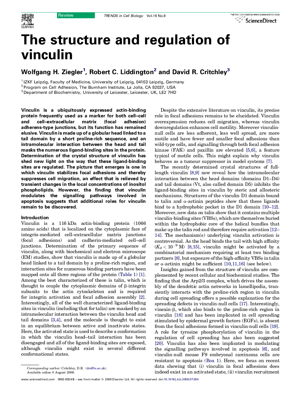 The structure and regulation of vinculin