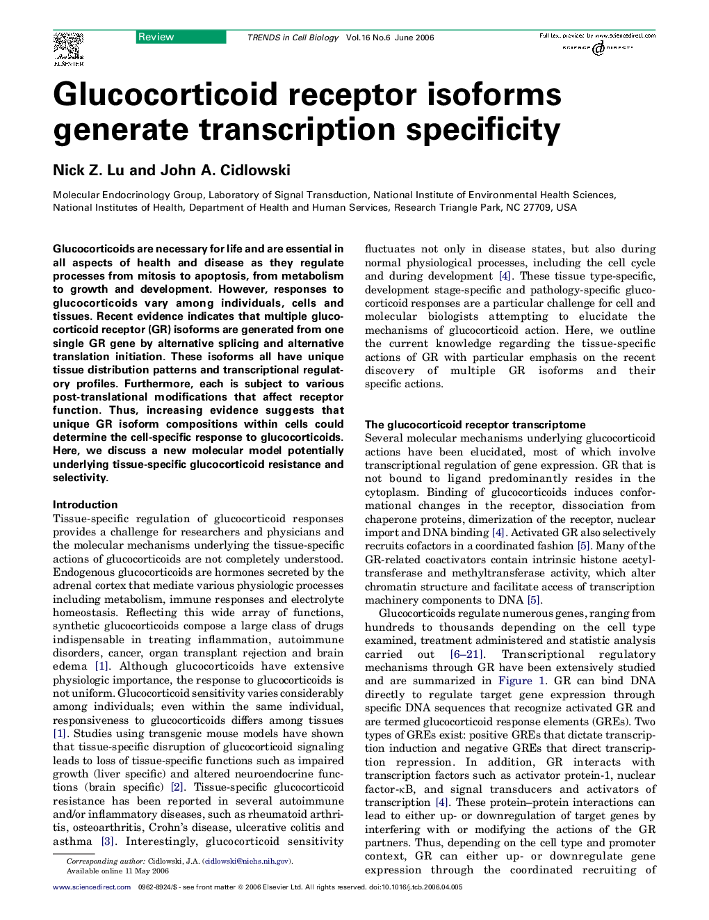 Glucocorticoid receptor isoforms generate transcription specificity