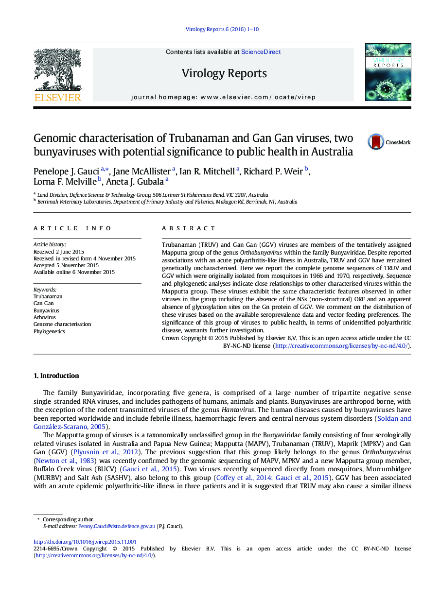 Genomic characterisation of Trubanaman and Gan Gan viruses, two bunyaviruses with potential significance to public health in Australia