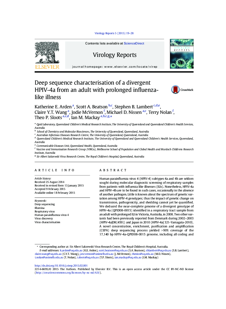 Deep sequence characterisation of a divergent HPIV-4a from an adult with prolonged influenza-like illness