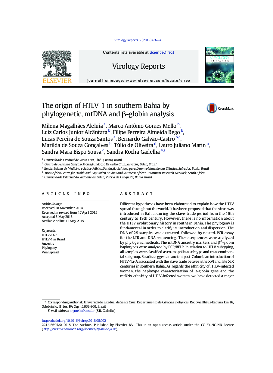 The origin of HTLV-1 in southern Bahia by phylogenetic, mtDNA and β-globin analysis