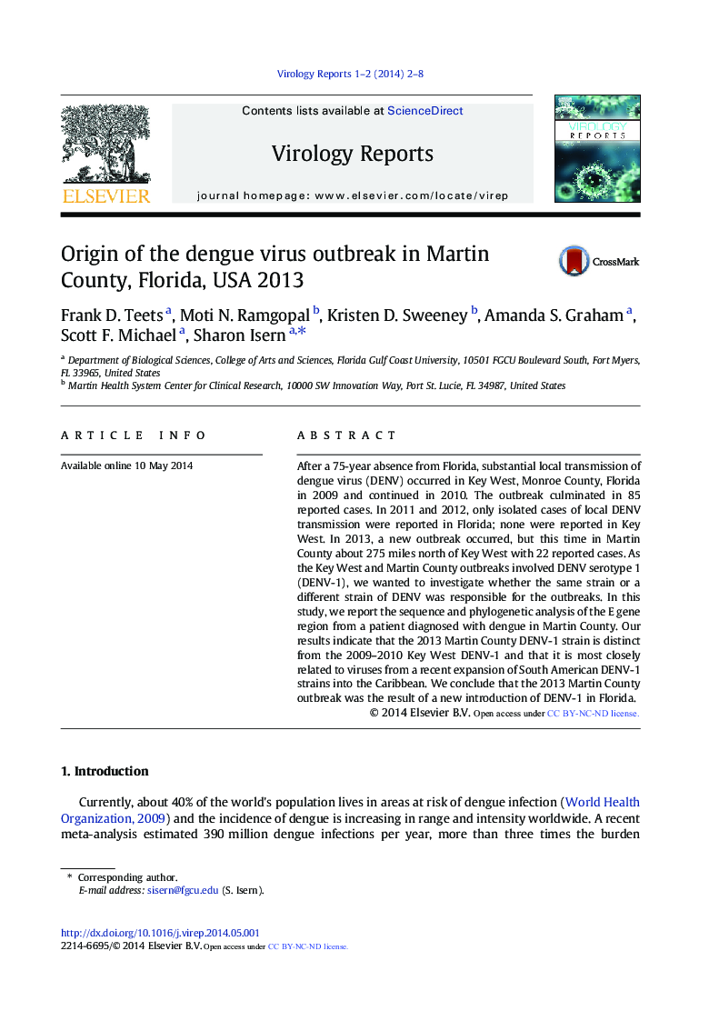 Origin of the dengue virus outbreak in Martin County, Florida, USA 2013 