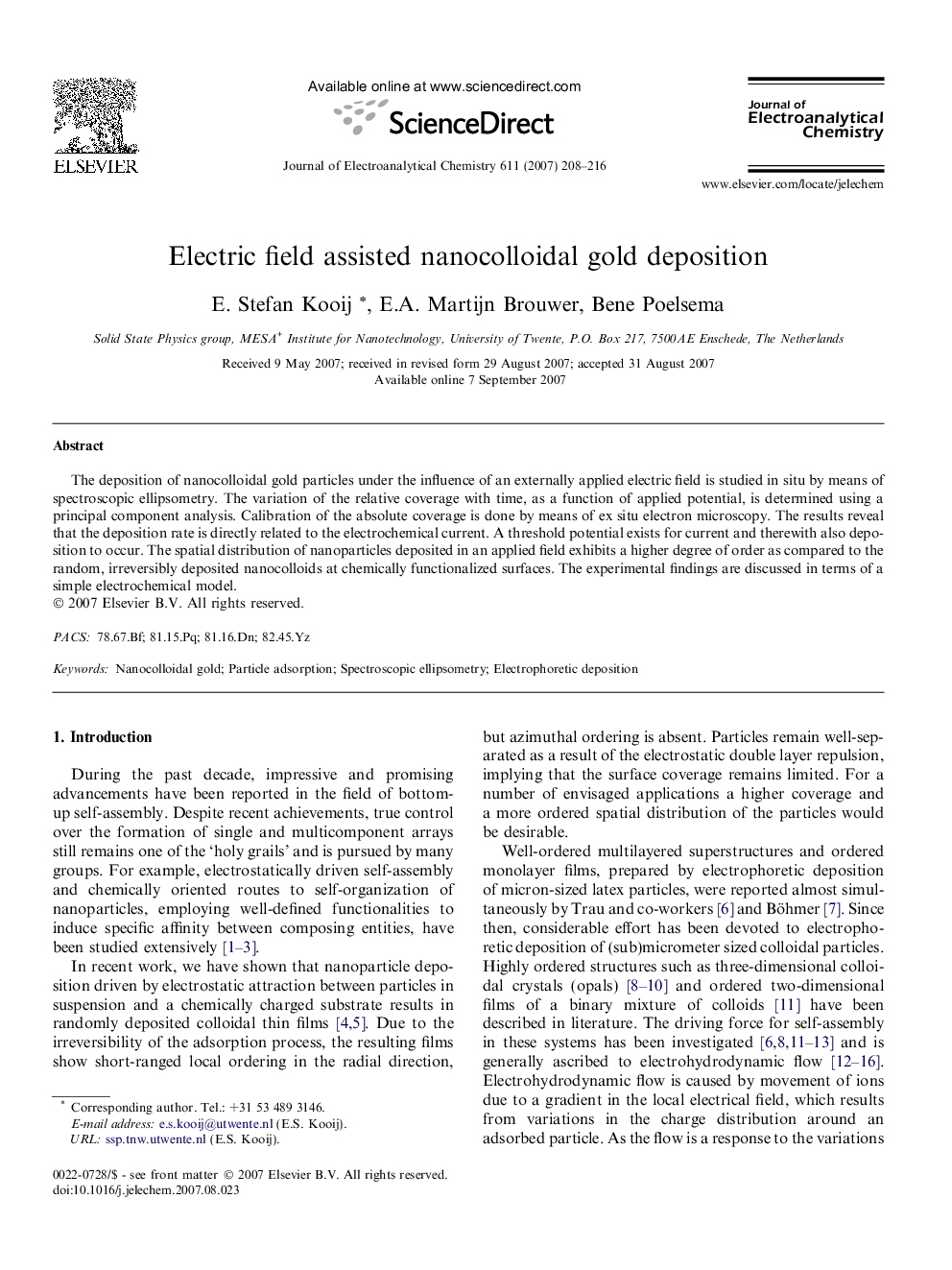 Electric field assisted nanocolloidal gold deposition