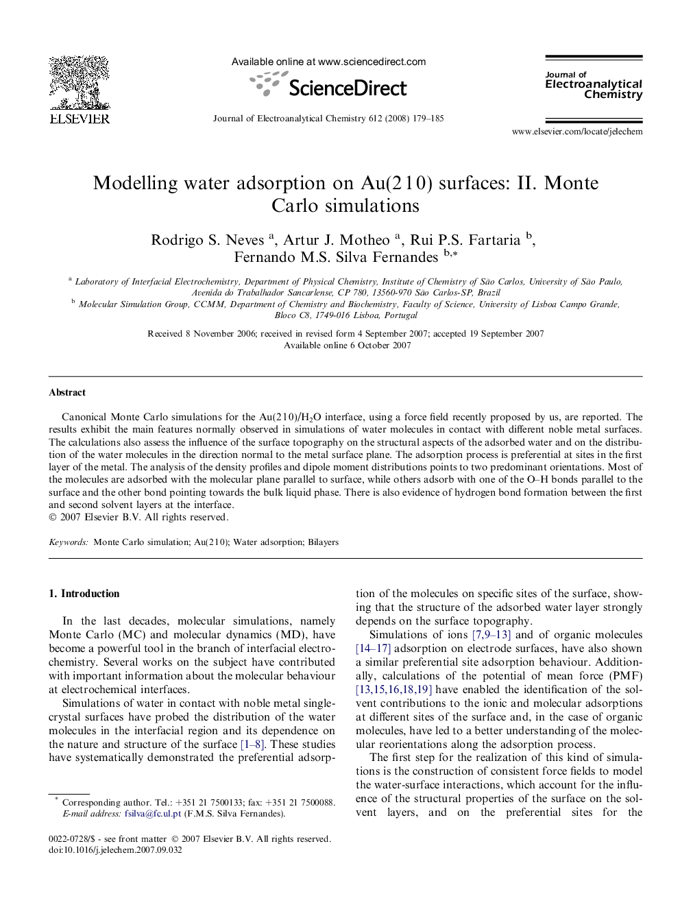 Modelling water adsorption on Au(2 1 0) surfaces: II. Monte Carlo simulations