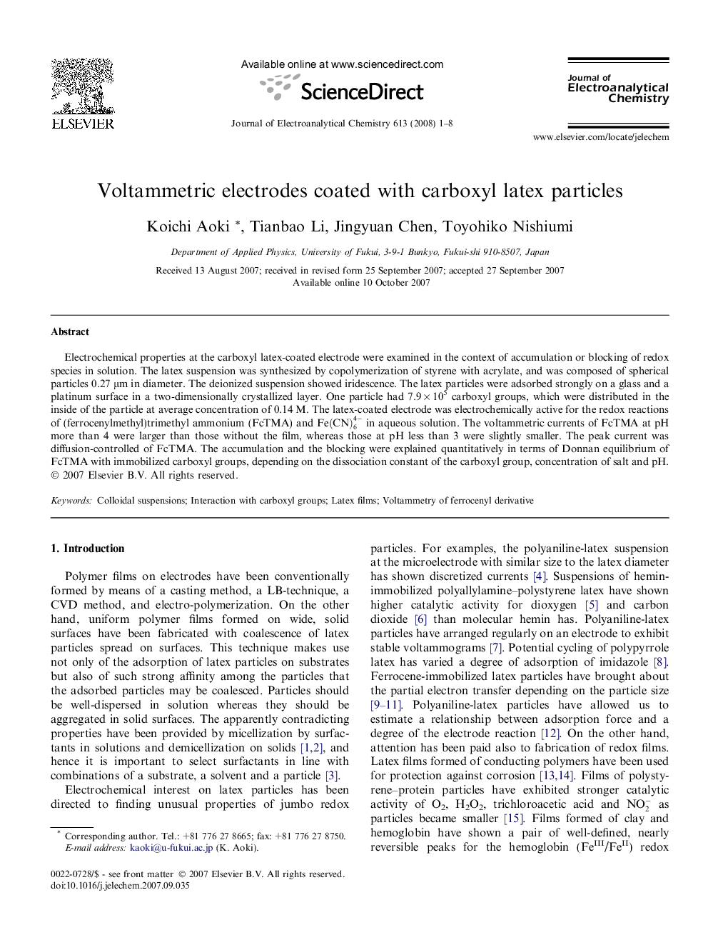 Voltammetric electrodes coated with carboxyl latex particles