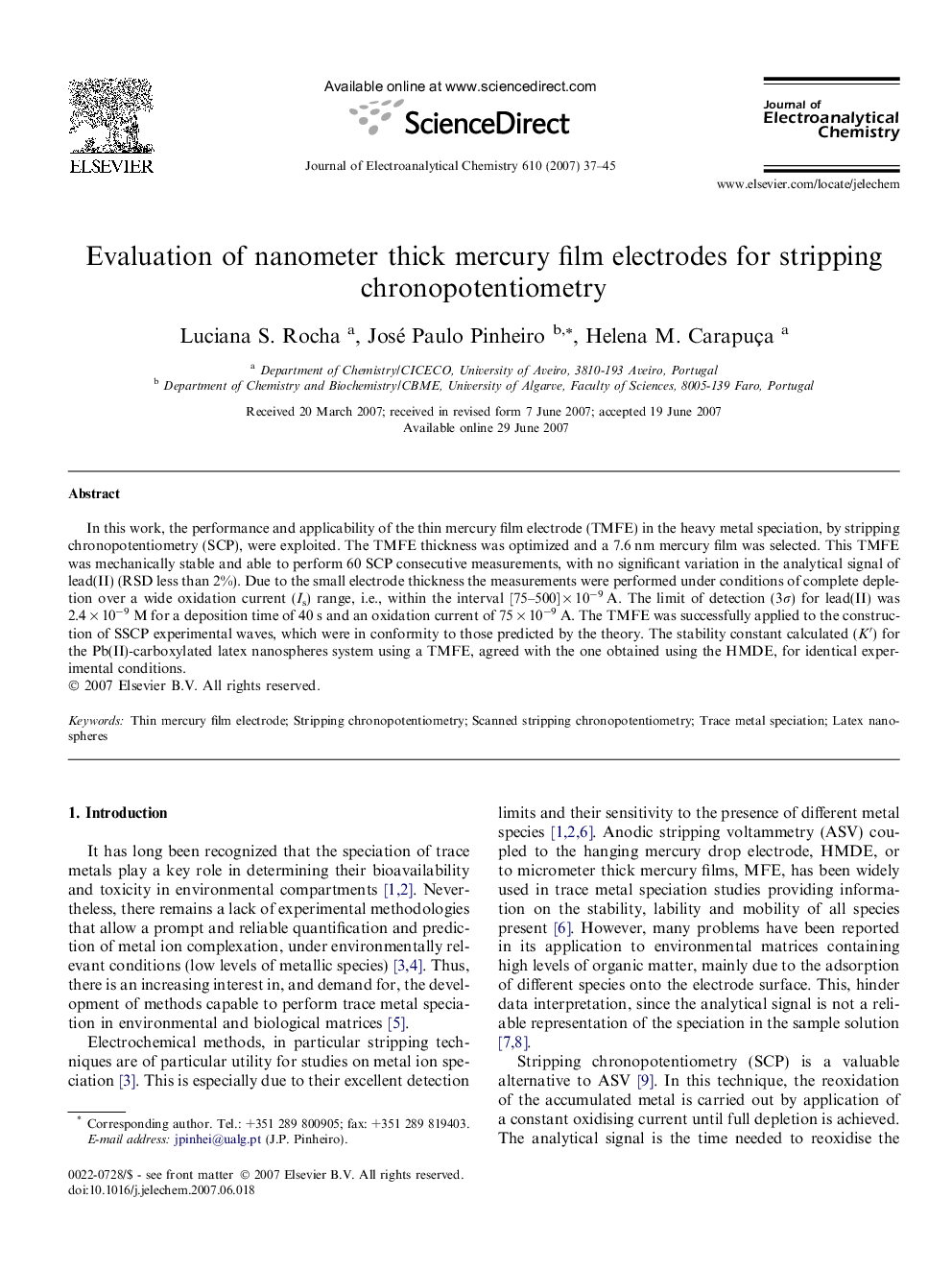 Evaluation of nanometer thick mercury film electrodes for stripping chronopotentiometry