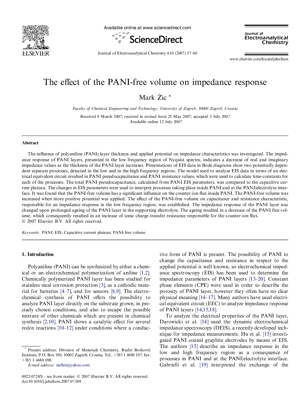 The effect of the PANI-free volume on impedance response