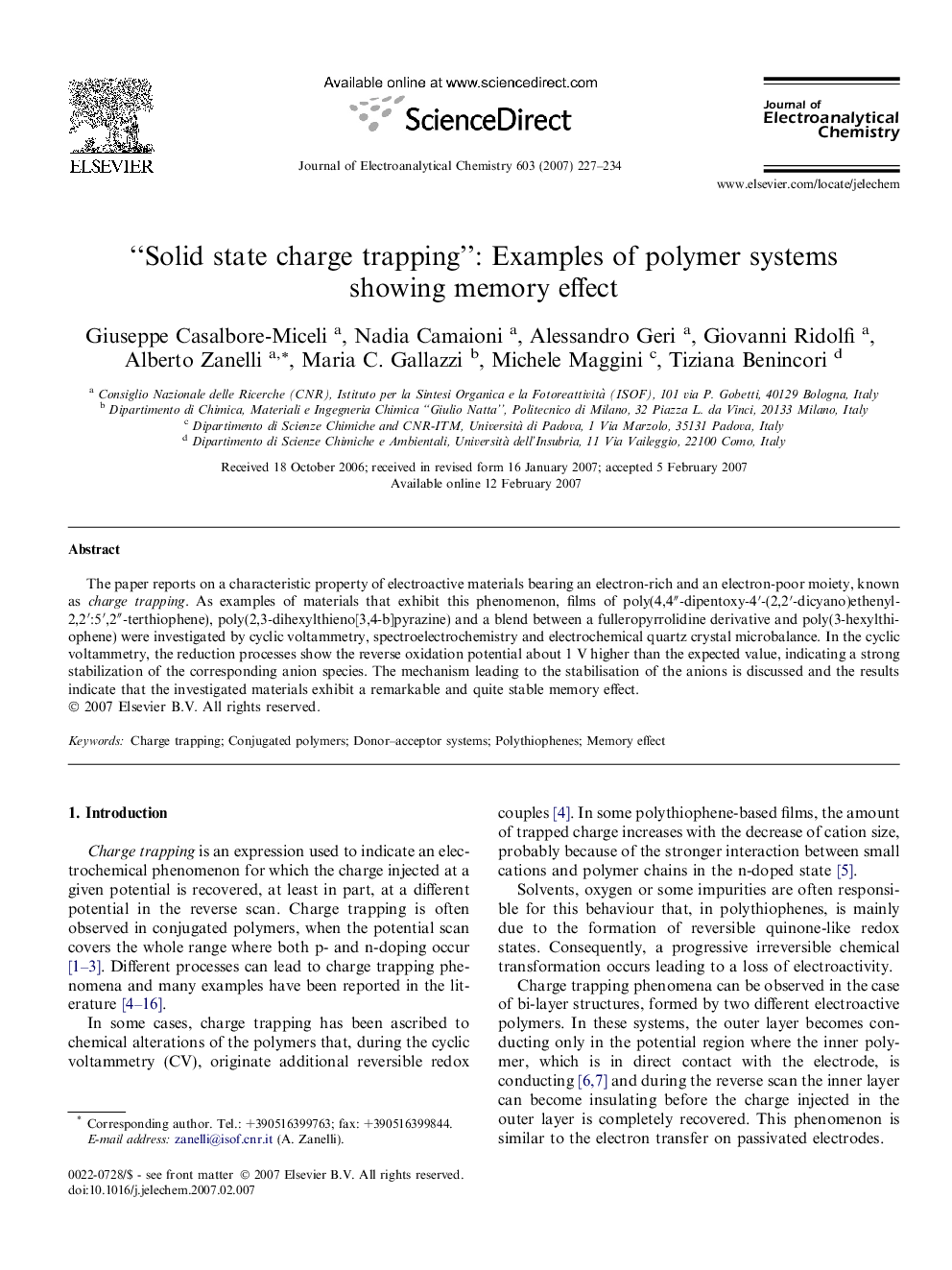 “Solid state charge trapping”: Examples of polymer systems showing memory effect