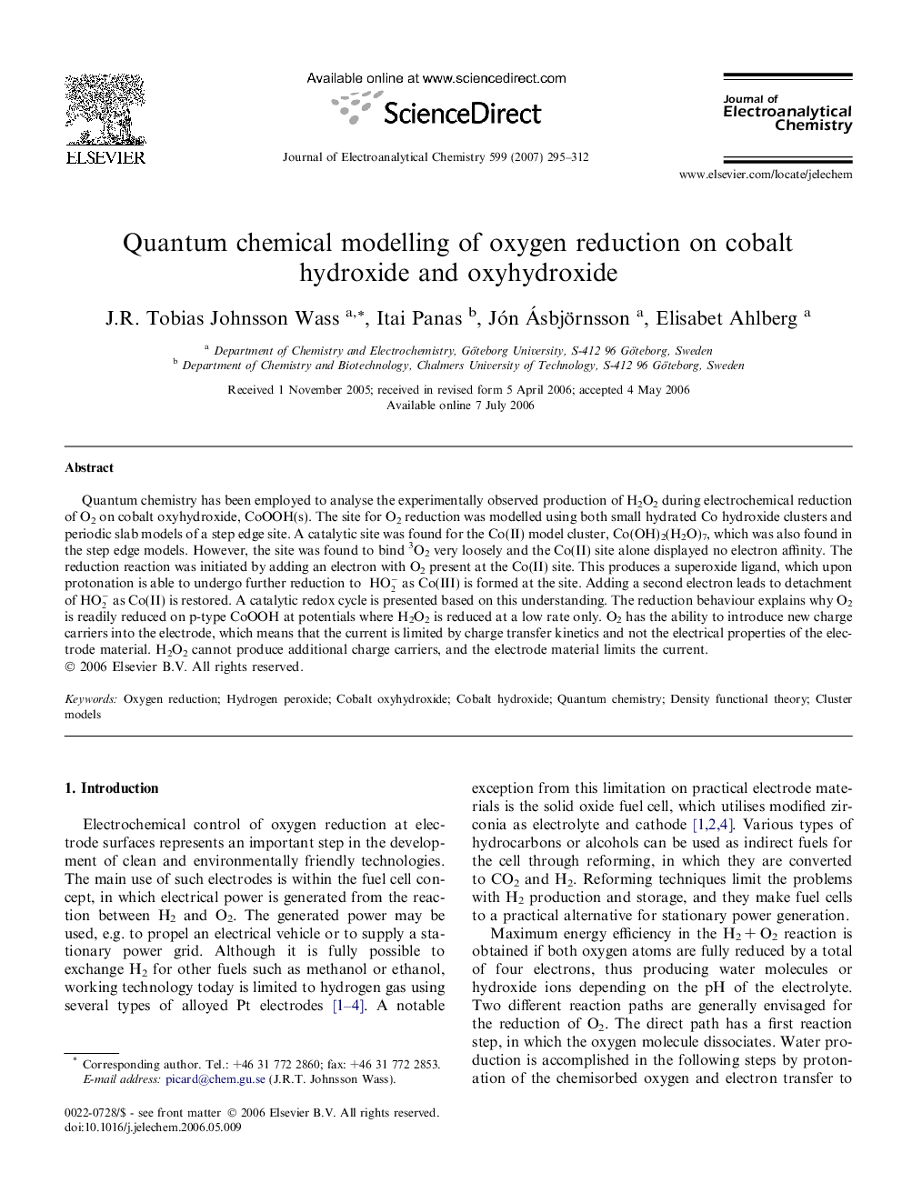 Quantum chemical modelling of oxygen reduction on cobalt hydroxide and oxyhydroxide