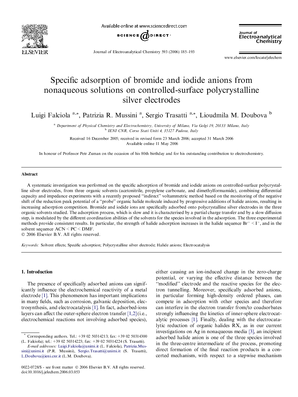 Specific adsorption of bromide and iodide anions from nonaqueous solutions on controlled-surface polycrystalline silver electrodes