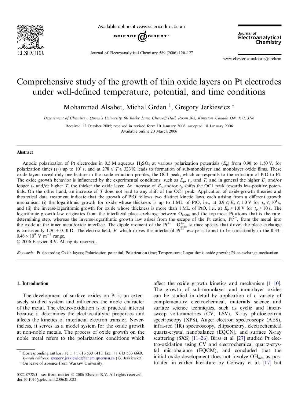 Comprehensive study of the growth of thin oxide layers on Pt electrodes under well-defined temperature, potential, and time conditions