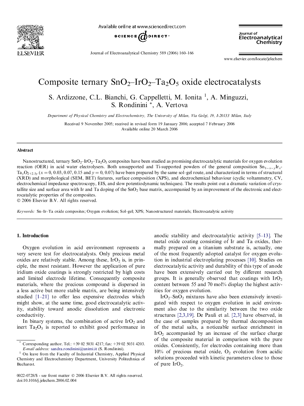 Composite ternary SnO2–IrO2–Ta2O5 oxide electrocatalysts