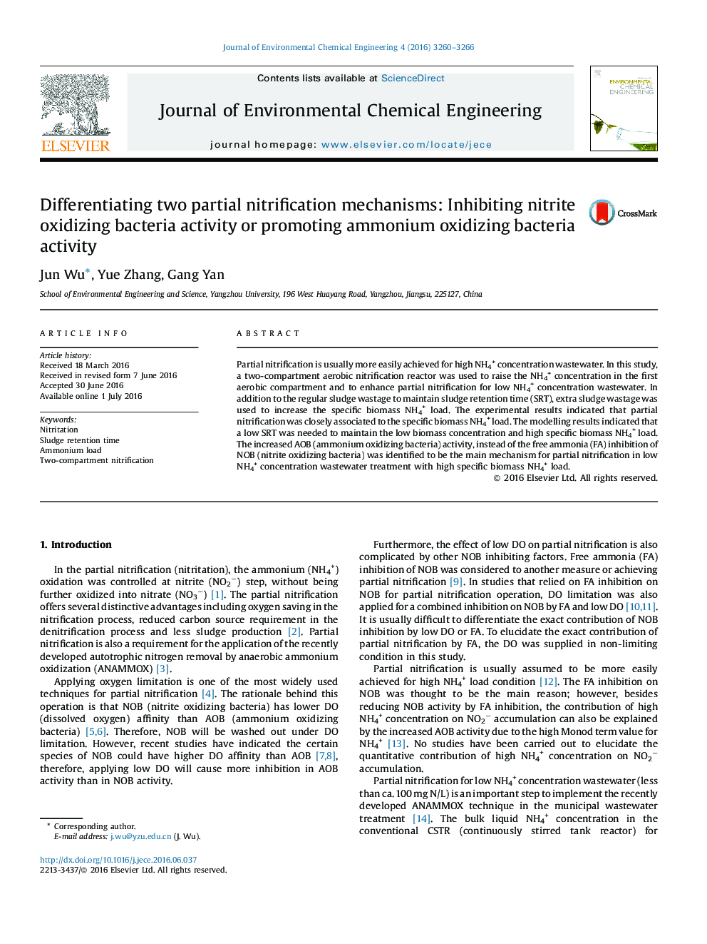 Differentiating two partial nitrification mechanisms: Inhibiting nitrite oxidizing bacteria activity or promoting ammonium oxidizing bacteria activity