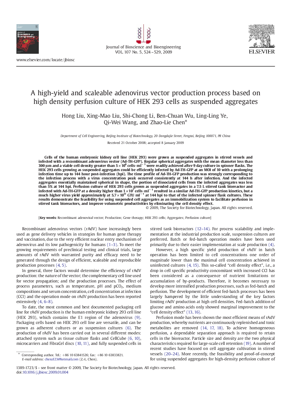 A high-yield and scaleable adenovirus vector production process based on high density perfusion culture of HEK 293 cells as suspended aggregates