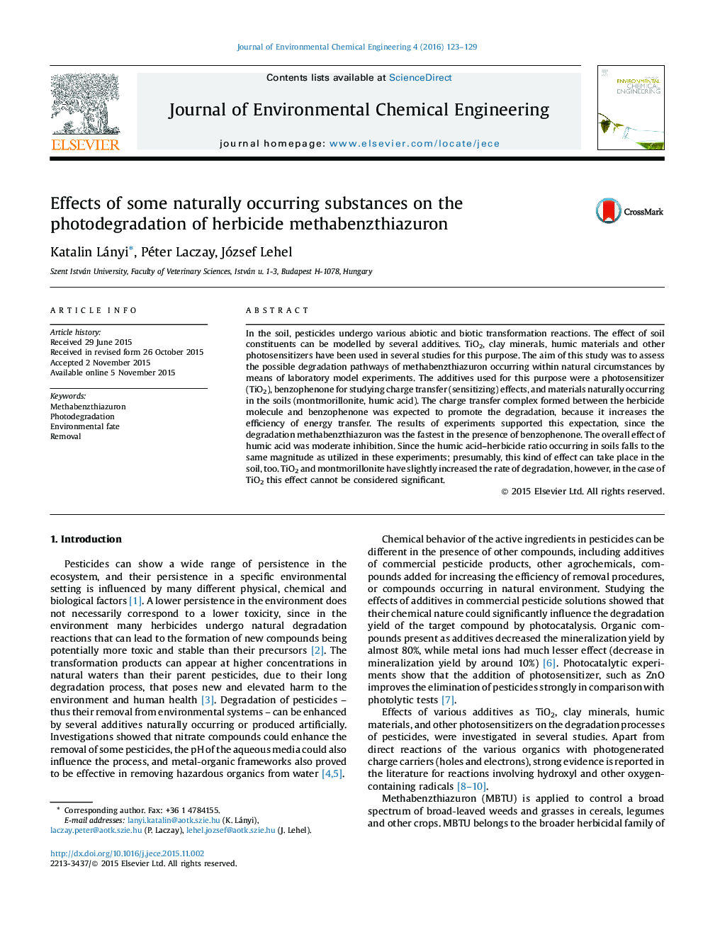 Effects of some naturally occurring substances on the photodegradation of herbicide methabenzthiazuron